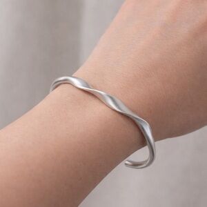Sterling Silver Twisted Adjustable Cuff Matte open bangle